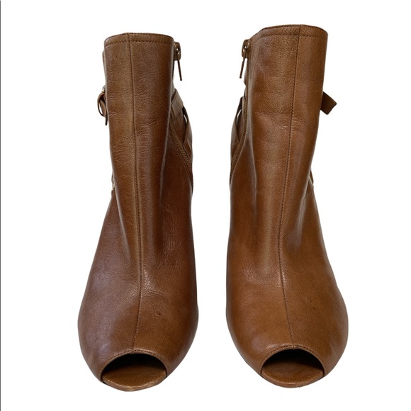 Nine West Peep Toe Booties ‘Single Life” Brown Leather Size 7-1/2M - Picture 3 of 10